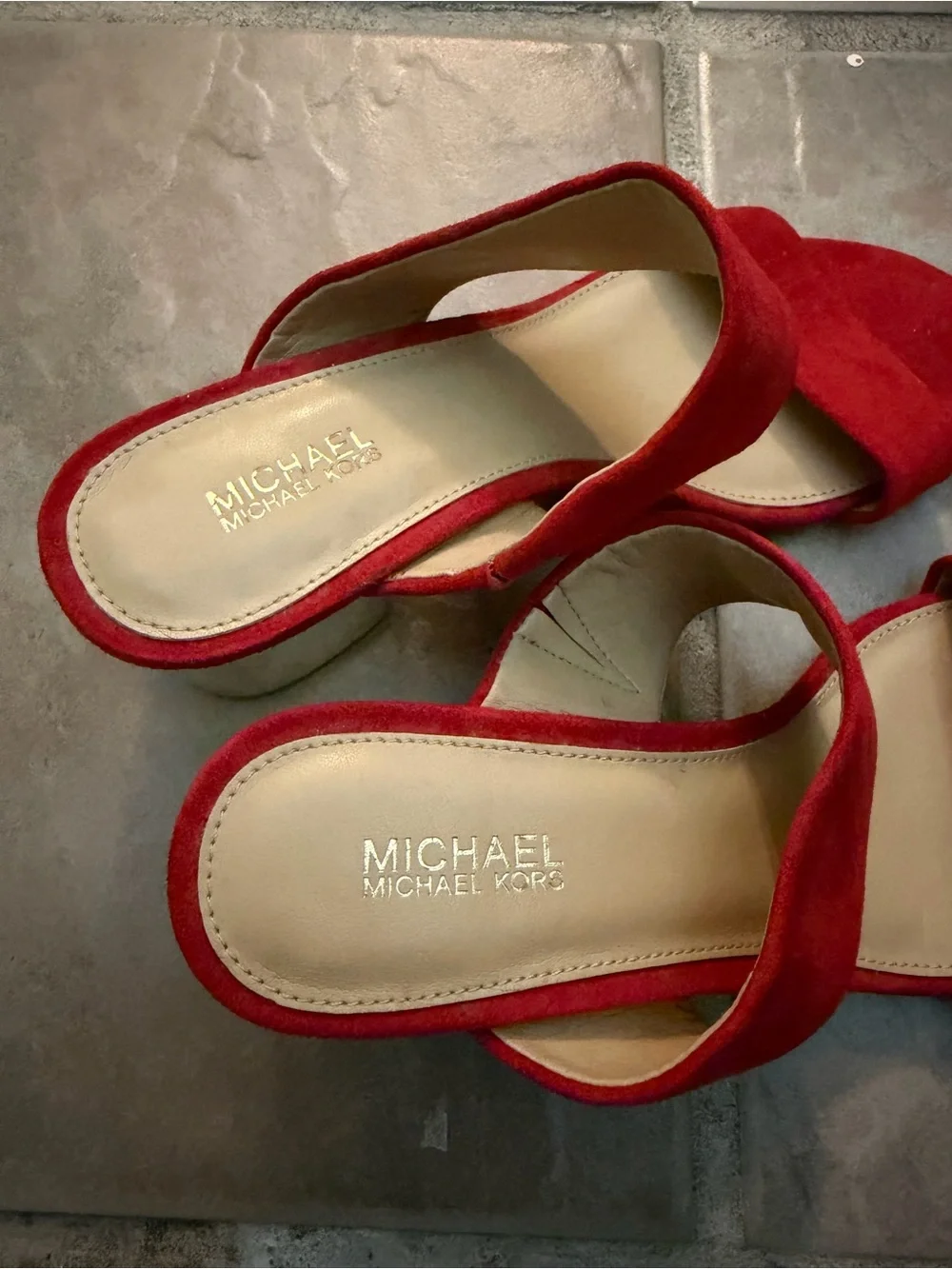 Michael Kors Suede Blythe Mule Sandals in Chili Red
